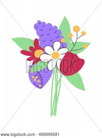 Floral Bouquet Bunch Of Flowers Doodle Vector Illustration