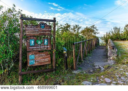 Ecuador - October 7, 2022: Cuicocha Crater Lake, Trail Markings In The National Park