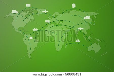 Green Worldmap With Symbols