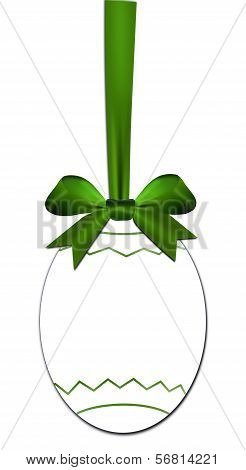 Decorative Egg With Green Bow As A Easter Price Tag