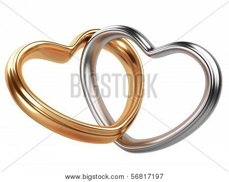 Two Golden And Silver Hearts  Shape