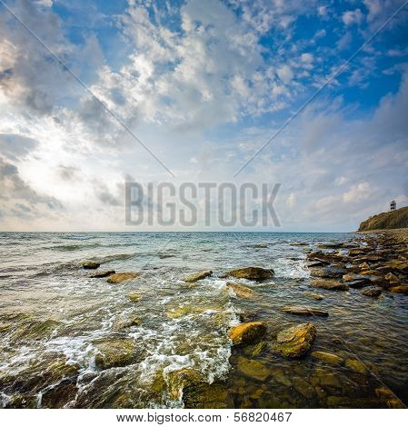 Seascape. Scenic View Of Waves And Clouds. Black Sea, Anapa, Russia