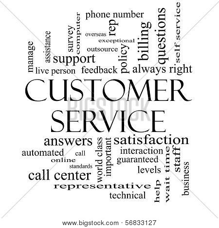 Customer Service Word Cloud Concept In Black And White