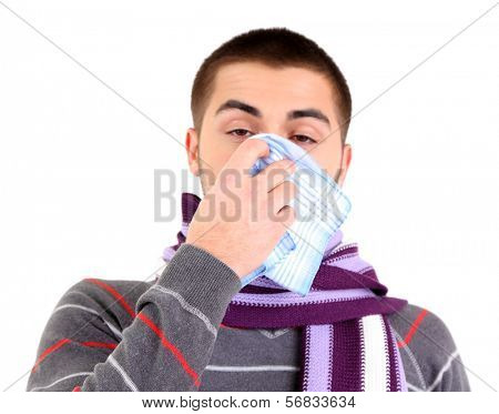 Sick young man, isolated on white