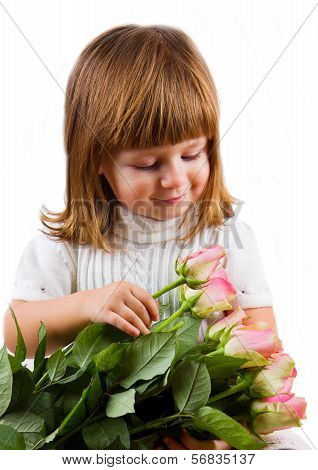 Beautiful Little Girl With Roses Flowers