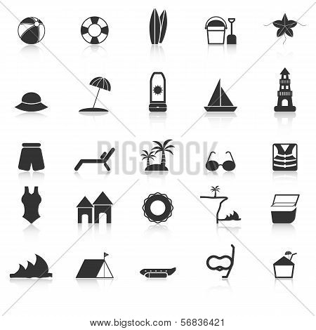 Beach Icons With Reflect On White Background