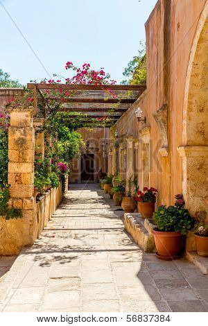 Monastery (friary) In Messara Valley At Crete, Greece. Messara - Is  Largest Plain In  Island Crete