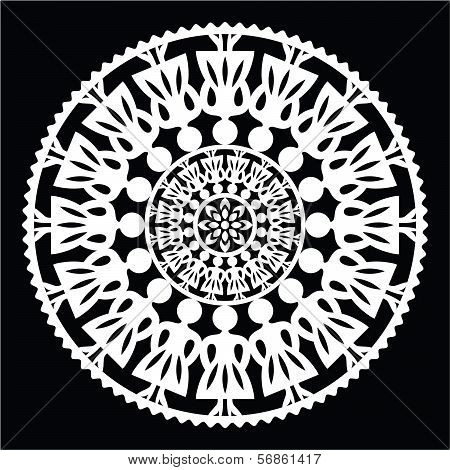 Polish traditional folk pattern in circle with women on black background