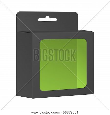 Blank Black Product Package Box With Window. Vector