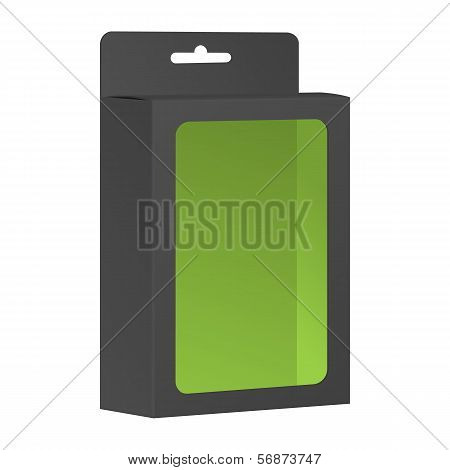 Blank Black Product Package Box With Window. Vector