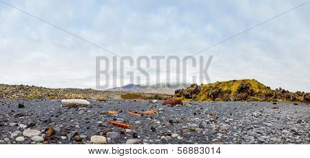 Remains Of A Boat Wreck At The Black Beach On Iceland Snaefellsnes