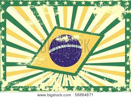 detailed grungy background illustration with stars border and brazilian flag elements, eps 10 vector