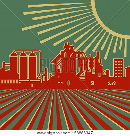 Heyday Of Heavy Industry Retro Vector Illustration