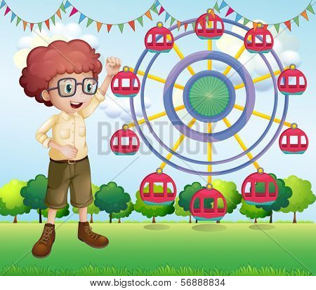 Illustration of a happy teenager near the ferris wheel