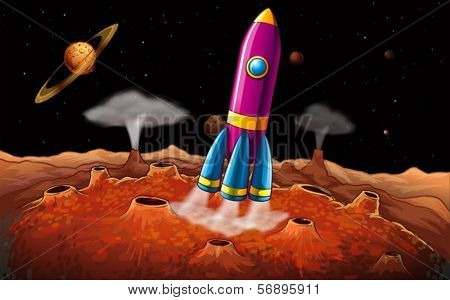 Illustration of a rocket and planets at the outerspace