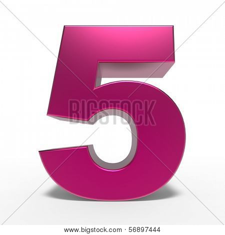 pink number 5 isolated on white background