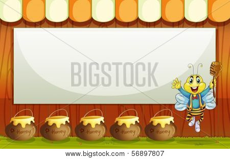 Illustration of an empty rectangular template with a smiling bee