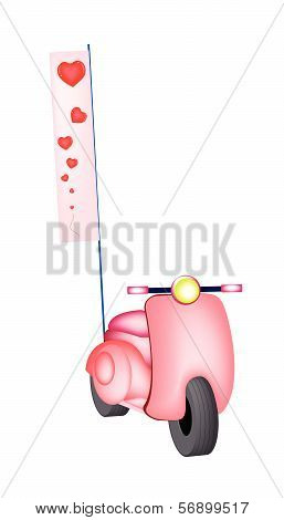 Pink Vintage Scooter With A Love Flag