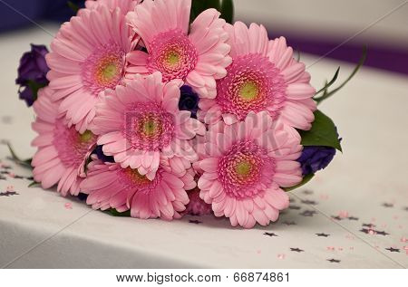 Pink Wedding flowers on a table