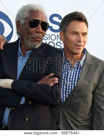 LOS ANGELES - MAY 19:  Morgan Freeman, Tim Daly at the CBS Summer Soiree at the London Hotel on May 19, 2014 in West Hollywood, CA