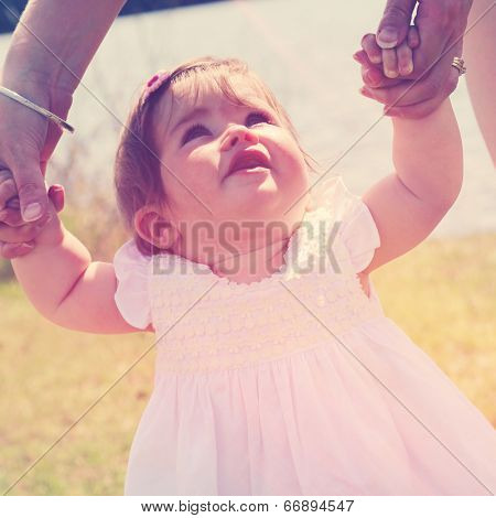 Baby learning to walk with mother - Instagram effect