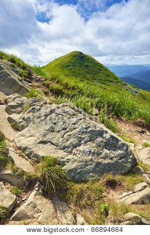 Rocks In Bieszczady National Park. Carpathian Mountains Landscape.