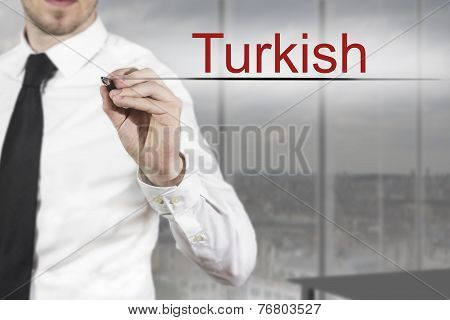 Businessman Writing Turkish In The Air