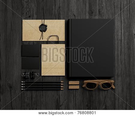 Set Of  Branding Elements On Wood