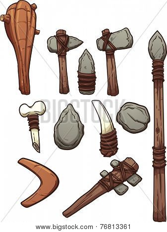 Prehistoric weapons. Vector clip art illustration with simple gradients. Each on a separate layer. 