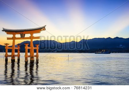 Miyajima, Hiroshima, Japan at the famed floating torii gate.