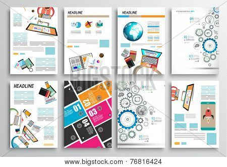 Set of Flyer Design, Web Templates. Brochure Designs, Technology Backgrounds. Mobile Technologies, Infographic  ans statistic Concepts and Applications covers.