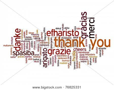 Concept or conceptual abstract thank you word cloud in different languages or multilingual for education or Thanksgiving Day