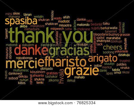 Concept or conceptual abstract thank you word cloud in different languages or multilingual for education or Thanksgiving Day