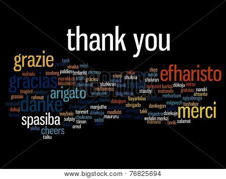Concept or conceptual abstract thank you word cloud in different languages or multilingual for education or Thanksgiving Day