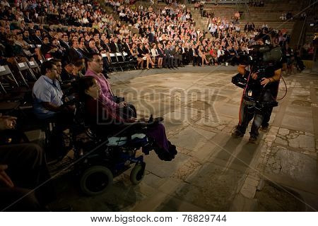 Steadycam Team Recording A Political Event Of Extremadura National Day