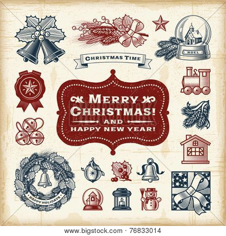 Vintage Christmas Set. Fully editable EPS10 vector.