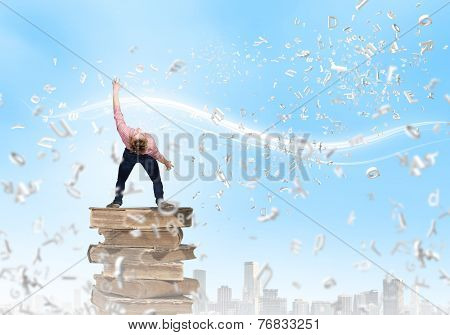 Young guy in casual evading from light rays