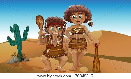 Stone age couple in the desert