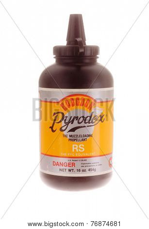 Hayward, CA - November 23, 2014: Plastic container of Hodgdon Pyrodex Rifle & SHotgun gunpowder