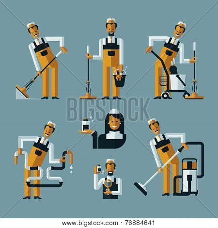 vacuum cleaner worker icons