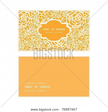 Vector golden lace roses horizontal frame pattern business cards set