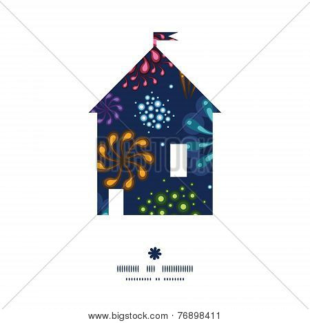 Vector holiday fireworks house silhouette pattern frame