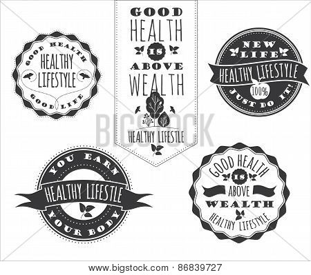 Set Of Healthy Lifestyle Labels And Signs