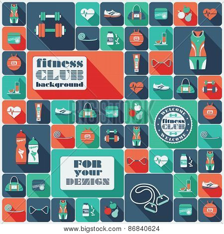 Fitness Icons Background. Flat Design.