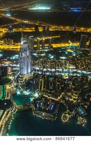 Address Hotel At Night In The Downtown Dubai Area Overlooks The Famous Dancing Fountains