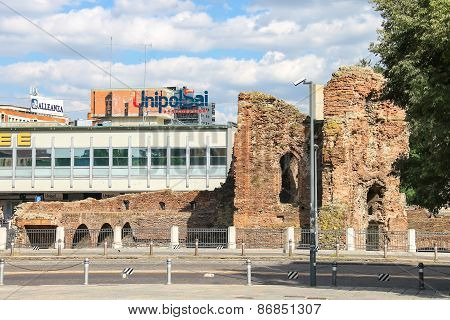 Bologna Italy - August 18 2014: The ruins an area of 20 September in Bologna Italy