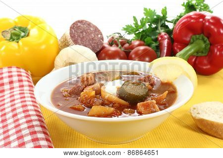 Soljanka In A Soup Bowl With Lemon