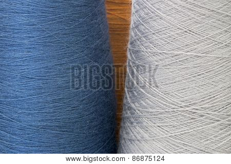 Grey And Blue Background From Threads And Yarns