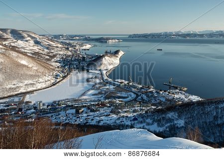 Winter View Of Petropavlovsk-kamchatsky City, Avacha Bay And Pacific Ocean. Russia