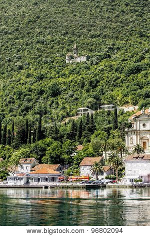 Church In The Mountains Around The Town Prcanj In Kotor Bay